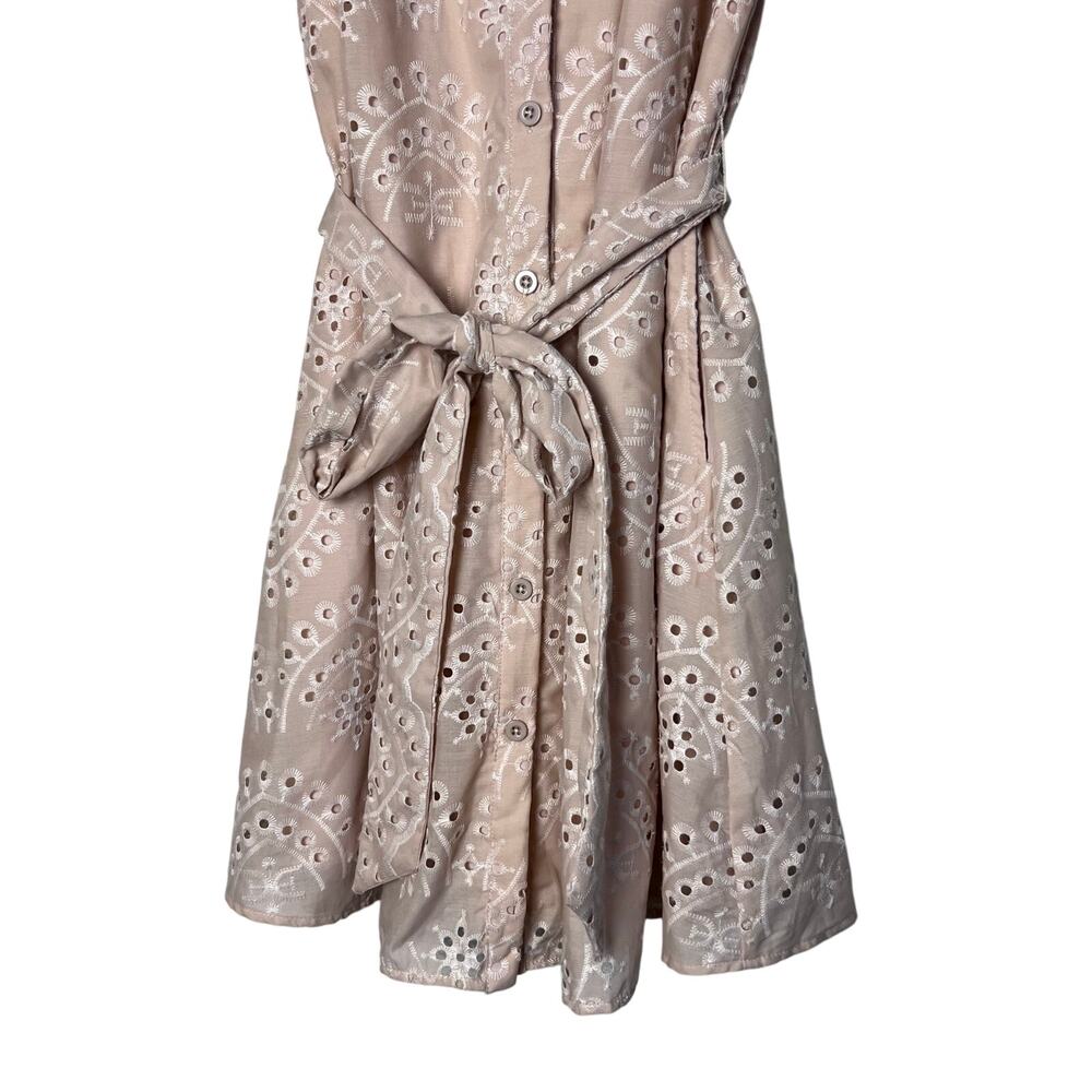 Sam Edelman Eyelet Shirt Dress Beige Puff Sleeve Belted Mini Dress Size 2 - Picture 4 of 10